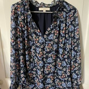 Women’s LOFT Navy blue floral blouse- size L